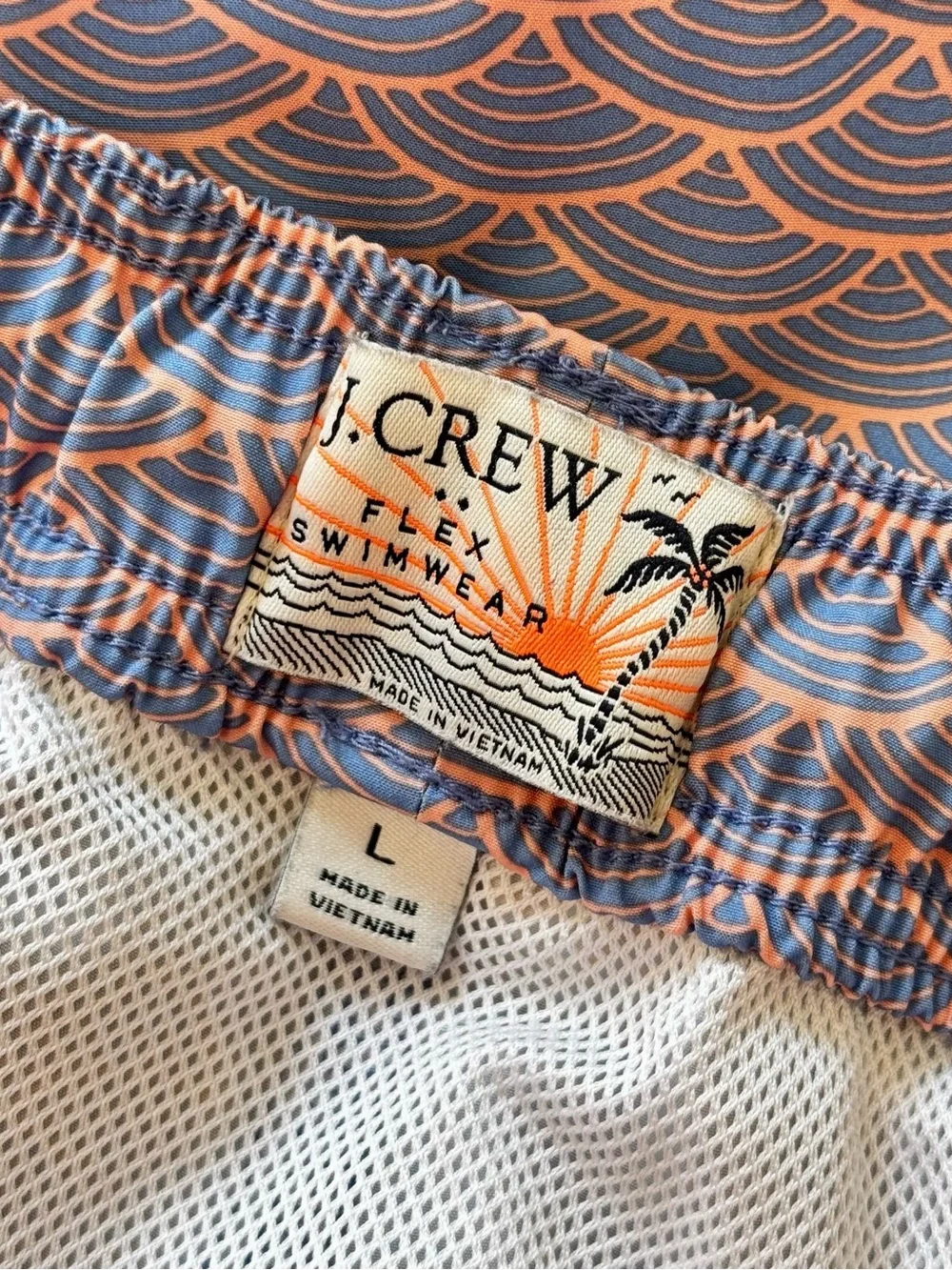 J. Crew Flex Swimwear Lined Swim Trunks, Purple / Coral Nautical Pattern – Large